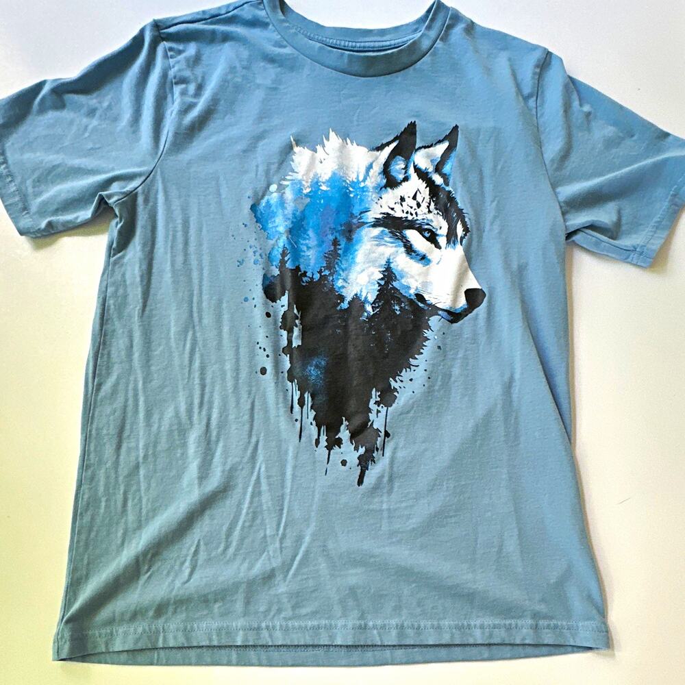 Men’s ADTN Blue Wolf Graphic Print Crew Neck Short Sleeve T-Shirt Size M